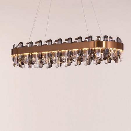 Start From Scratch (Large, Gold, Dimmable LED with Remote Control) Oval Crystal Chandelier