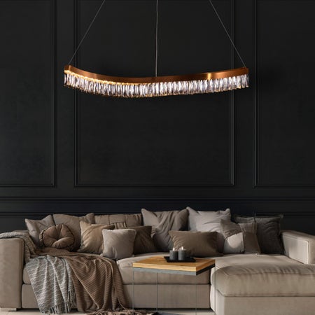 Through The Fire (Large, Gold, Dimmable LED with Remote Control) Long Crystal Chandelier