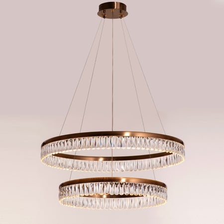 Through The Fire (Large, Gold, Dimmable LED with Remote Control) 2- Layer Crystal Chandelier