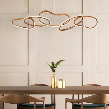 Uncuffed (Large, Gold, Dimmable LED With Remote Control) 5-Rings Chandelier