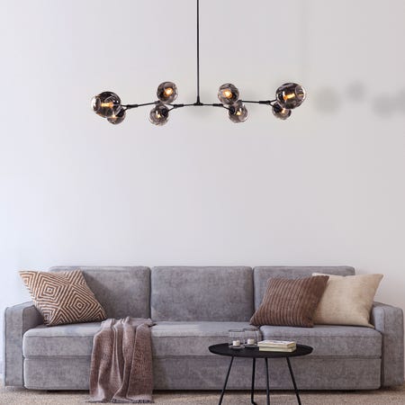 Games People Play (Large, Black, Smokey Grey, 8 Head) Glass Chandelier