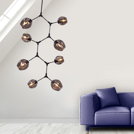 Twist In The Tale (Black, Smokey Grey, 8 Head) Glass Chandelier