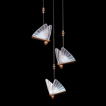 Butterfly Wishes (Small, Gold, Dimmable LED with Remote Control) Textured Glass Chandelier