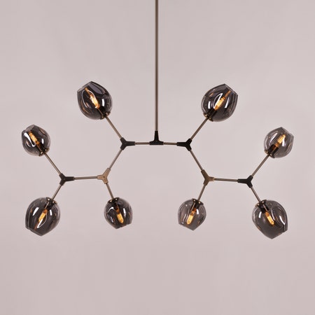 Games People Play (Large, Gold, Smokey Grey, 8 Head) Glass Chandelier