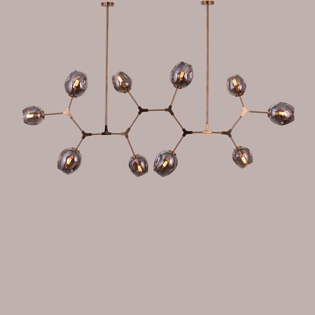 Games People Play (Large, Gold, Smokey Grey, 10 Head) Glass Chandelier