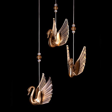 Two Birds One Throne (Small, Gold, Dimmable LED with Remote Control) Chandelier