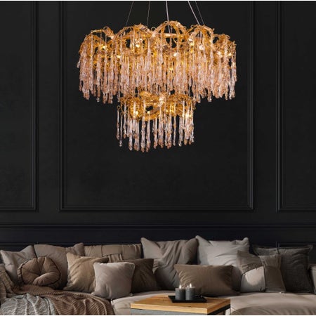 Stardust (Medium, Amber) 2-Layer Crystal Chandelier