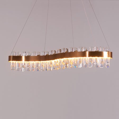 Start From Scratch (Large, Gold, Dimmable LED with Remote Control) Long Crystal Chandelier