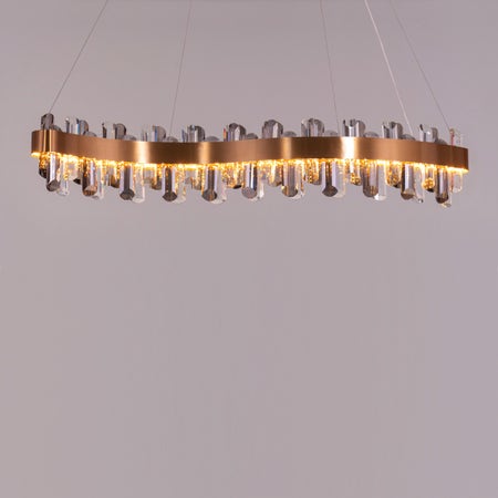 Start From Scratch (Medium, Clear & Smokey Grey, Dimmable LED with Remote Control) Long Crystal Chandelier