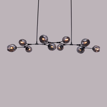 Games People Play (Large, Black, Smokey Grey, 10 Head) Glass Chandelier