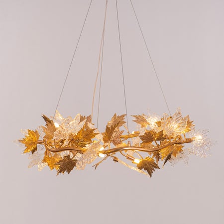 Falling For Flowers (Large, Goldenrod) 1-Layer Tree Branch Crystal Chandelier