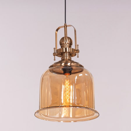 Amber Arcade (Gold, Amber) Clear Glass Pendant Light