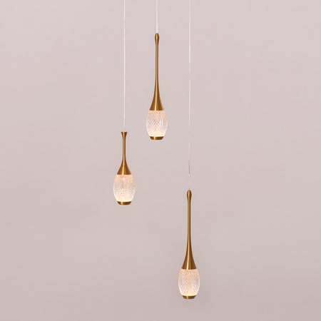 Perfect Landing (Medium, Gold, White, Dimmable LED with Remote Control) Textured Glass Pendant Light