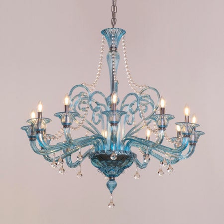 Grecian Glamour (Large, Blue) Textured Glass Chandelier