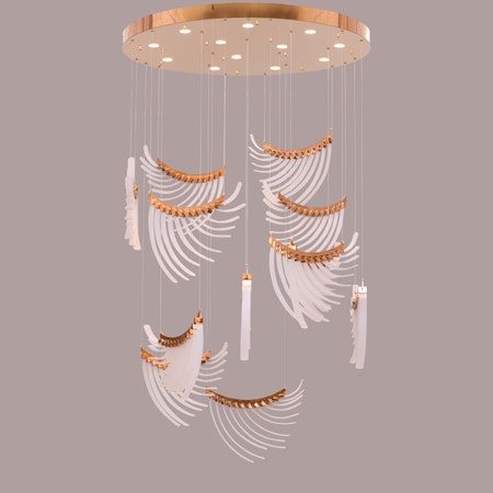 Chefs Kiss (Large, Gold, White) Frosted Glass Double Height Chandelier