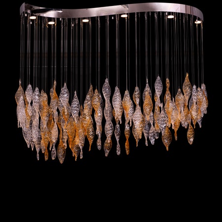 Lazy Sunday (Large, Gold, Clear) Textured Glass Double Height Chandelier