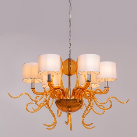 Mixed Emotions (Large, Chrome, Amber, White) Clear Glass Chandelier