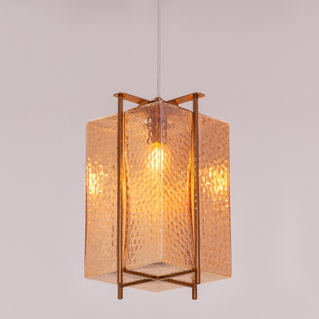 Slideshow (Large, Gold, Amber) Textured Glass Pendant Light