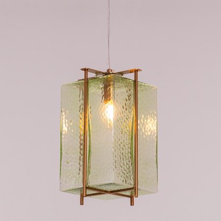 Slideshow (Large, Gold, Green) Textured Glass Pendant Light