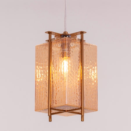 Slideshow (Medium, Gold, Amber) Textured Glass Pendant Light