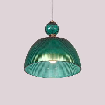 Teal Twist (Green, Gold) Textured Glass Pendant Light