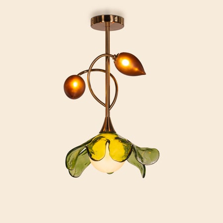 Midori Blossom (Gold, Green & Amber) Tinted Glass Pendant Light