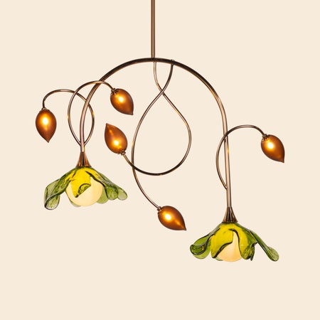 Midori Meadow (Gold, Green & Amber) Tinted Glass Chandelier