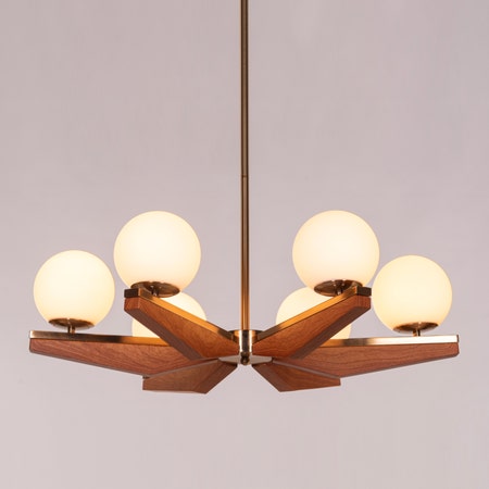 Heading Home (Gold) Frosted Glass Wooden Chandelier