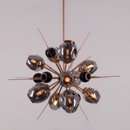 Depths Of Love (Large, Gold, Smokey Grey) Glass Chandelier