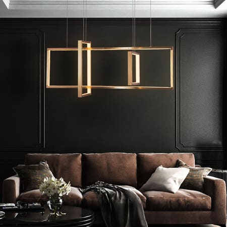 Setting Sun (Large, Gold, 3 Color Dimmable LED With Remote Control) Chandelier