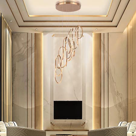 Front Row Seats (Large, Gold, 3 Color Dimmable LED with Remote Control) Double Height Chandelier