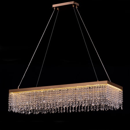 Keep Her Happy (Large, Gold, Dimmable LED with Remote Control) Rectangle Crystal Chandelier