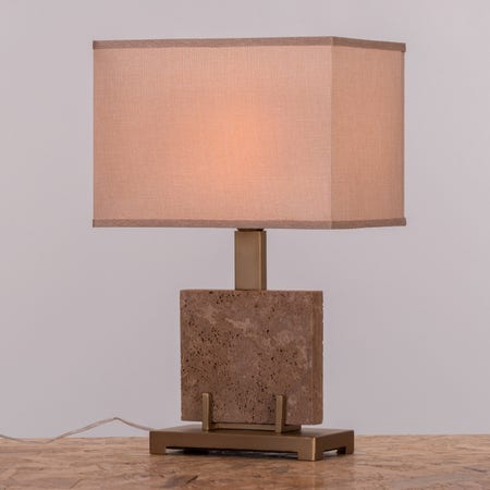 Marbled Travatino Coffee (Rectangle, Beige) Table Lamp