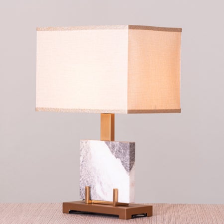 Marbled Travatino (Rectangular, White, Beige) Table Lamp