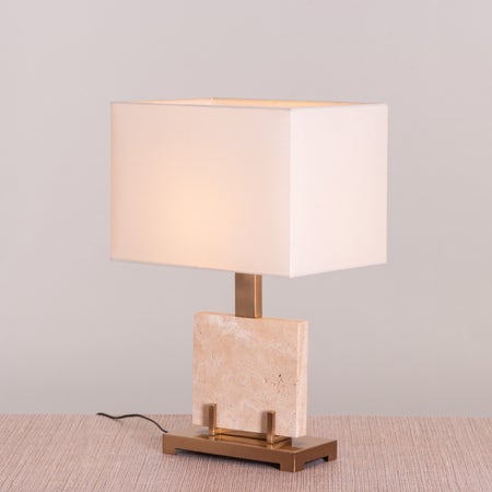 Marbled Travatino (Rectangular, Beige, White) Marble Table Lamp