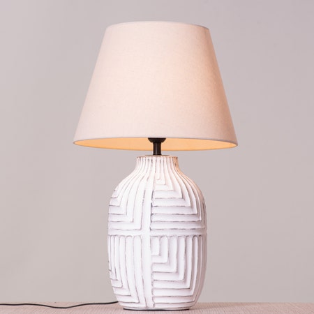 Thoughtful Tales (White, Gold) Ceramic Table Lamp