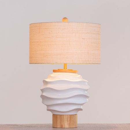 Stuck On A Feeling (White, Beige) Ceramic Table Lamp